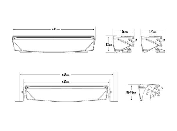 LAZER AIR-90 Fjernlys LED-bar m/parklys og varsellys, 8 LED, 411mm 