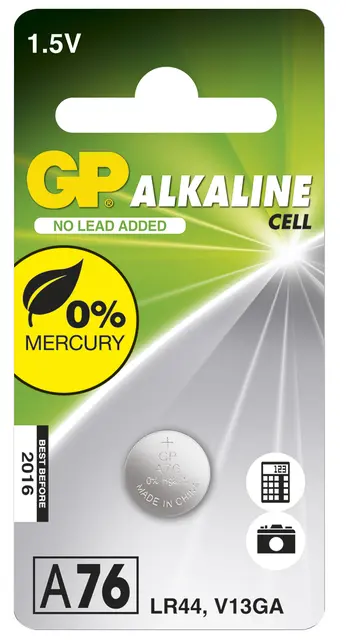 BATTERI GP ALKALISK A76,LR44 