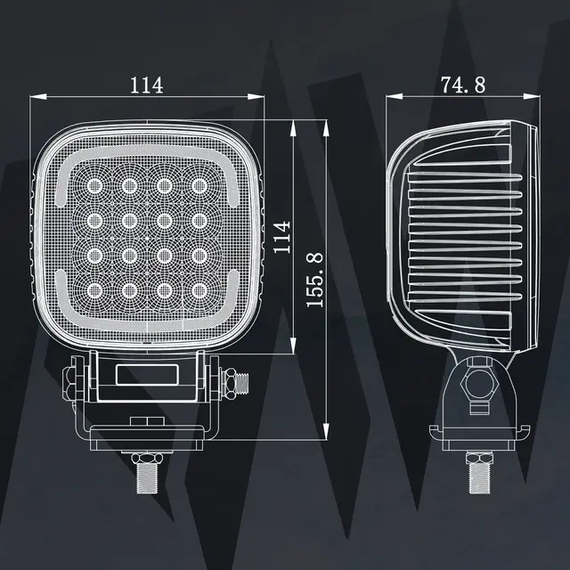 RAW TRIO XL arbeidslys 114mm m/ rødt/hvit/gult parklys, 9280 lm, 80W 