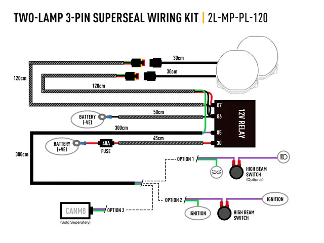 LAZER kabelsett for 2 lamper 3-pinners Superseal 12V 