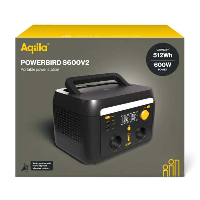 AQIILA POWERBIRD S600V2 powerstation 600W kontinuerlig effekt 