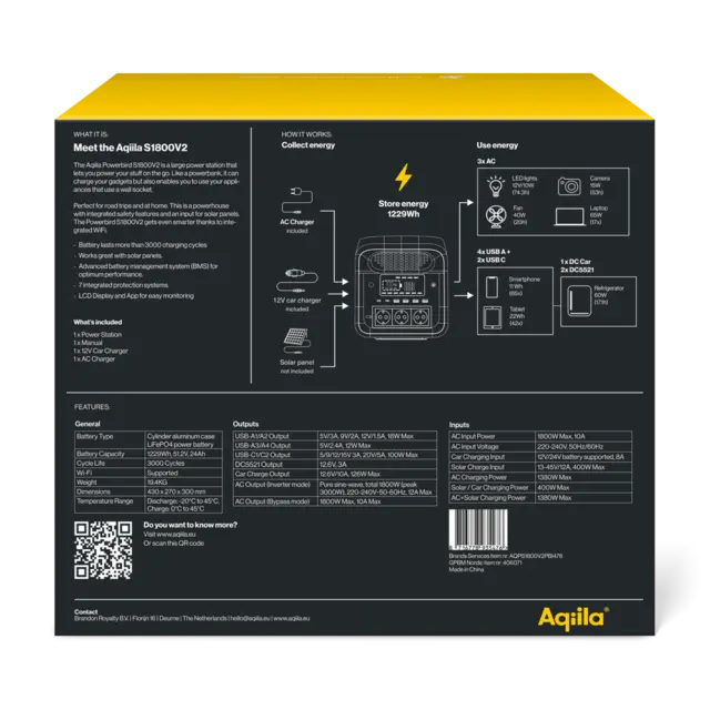 AQIILA POWERBIRD S1800V2 powerstation 1800W kontinuerlig effekt 