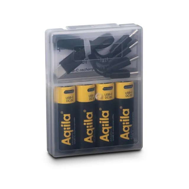 AQIILA Oppladbare AA Lithiumbatterier USB-C, 1,5V 4 pk 