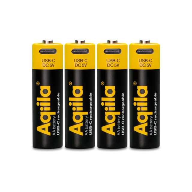 AQIILA Oppladbare AA Lithiumbatterier USB-C, 1,5V 4 pk 