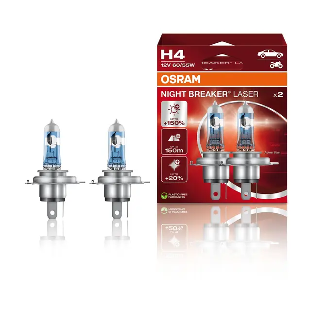 OSRAM H4 60/55W 12V P43T Osram Night Breaker Laser +150% 