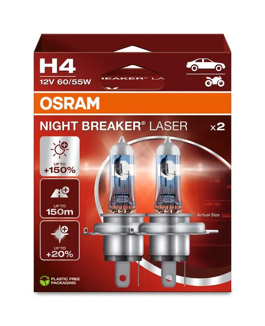 OSRAM H4 60/55W 12V P43T Osram Night Breaker Laser +150% 