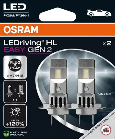OSRAM H7/H18 16W 12V 2000lm 6500K Osram LEDriving HL Easy
