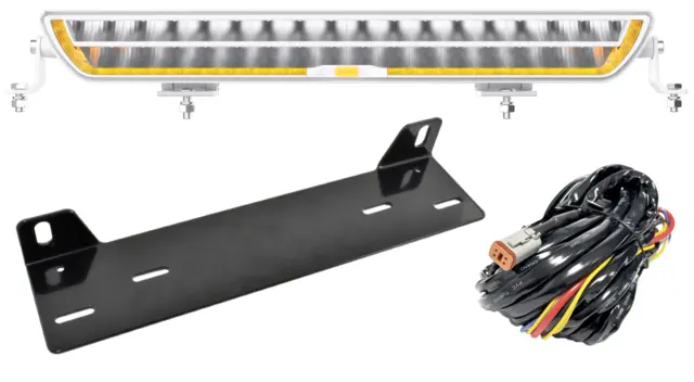 Fjernlyspakke med OZZ DRB1 P20" (hvit), brakett og ledningsnett 