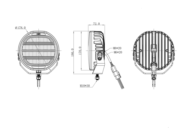OZZ XR2 P fjernlys 7" Sort 16 LED m/parklys 7200 lumen 