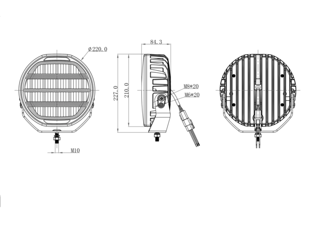 OZZ XR3 P9" fjernlys m/varsellys Sort 16 LED, parklys, 15000 lumen, R65 