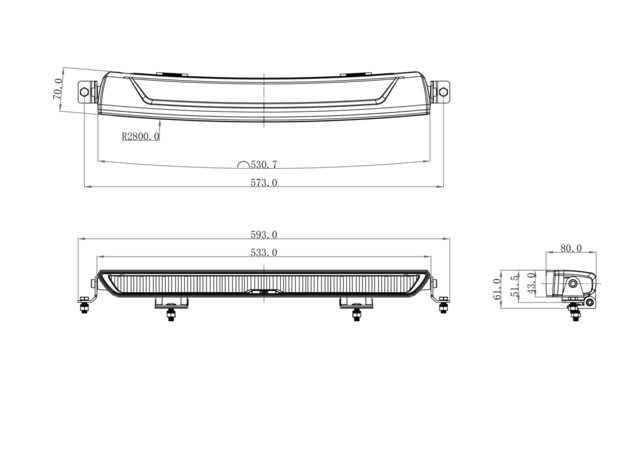 OZZ XB1 20" fjernlys LED-bar kurvet u/parklys Hvitt hus 