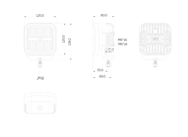 OZZ SQR 5" arbeidslys Sort m/varsellys R65 