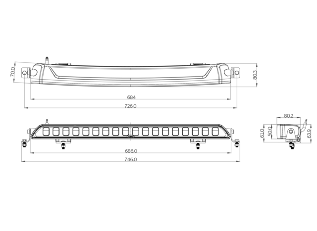 OZZ No glare 27" arbeidslys LED-bar 69cm flood, 270W, 22500lm 