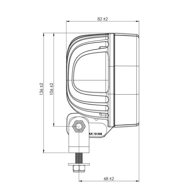TYRI 1010 arbeidslys 2800Leff. lumen 9 - 32V  Symmetrisk lysbilde. 
